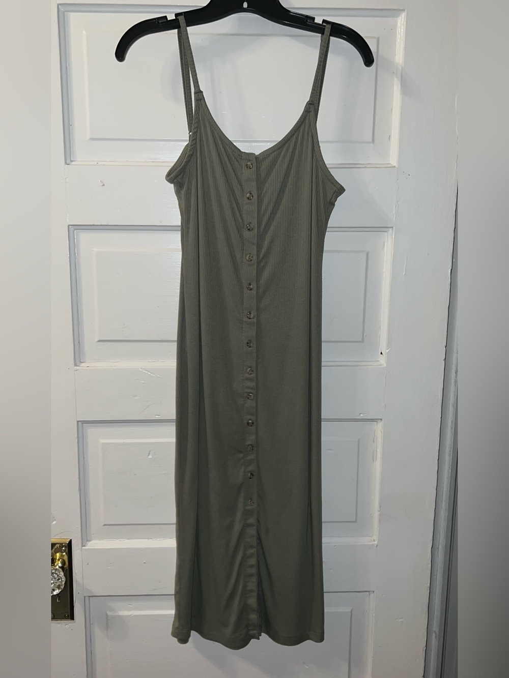 Poof! Olive Green Button-Front Ribbed Maxi Dress
